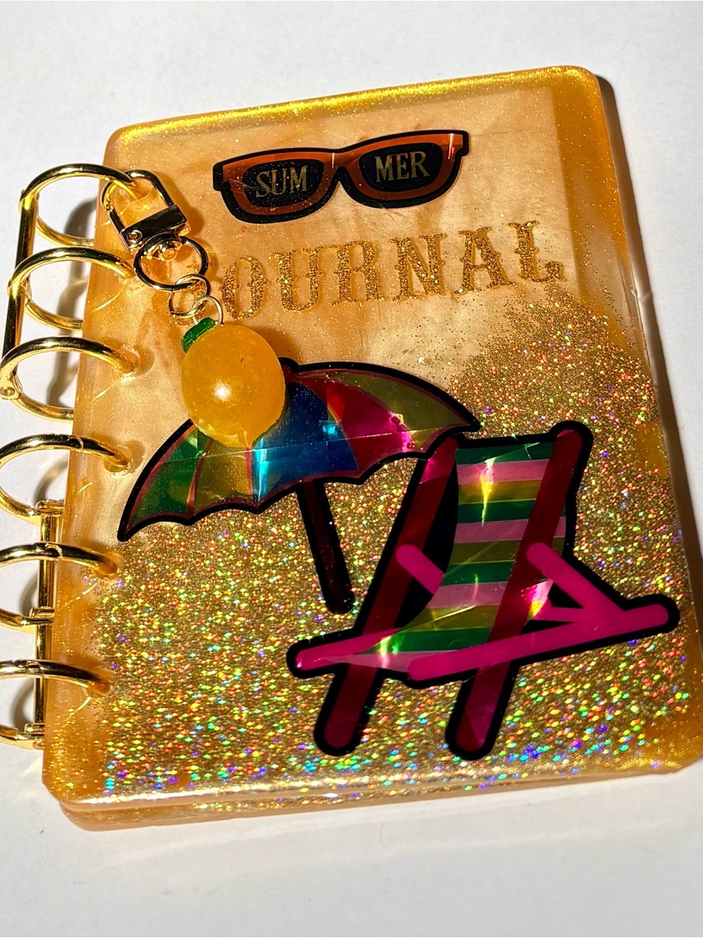 Gold Glitter Summer Journal with Beach Umbrella Charm